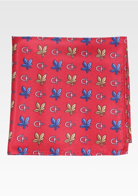Leaf and Stirrup Print Hanky in Cherry