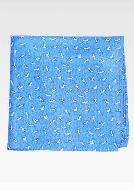 Seagull Print Pocket Square in Sky Blue