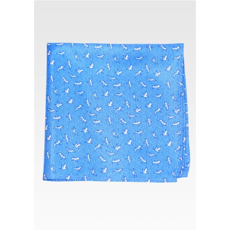 Seagull Print Pocket Square in Sky Blue