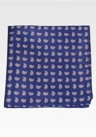 Navy Hanky with Coral and Gray Paisley Print