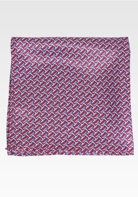 Burgundy Pocket Square with Martini Glasses