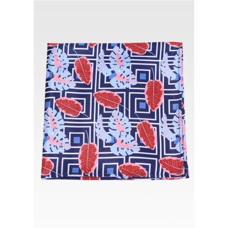 Navy Hanky with Tropical Leaf Print