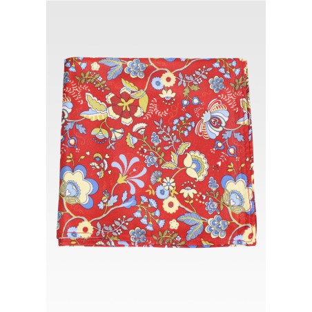 Vintage Floral Print Hanky In Red and Gold