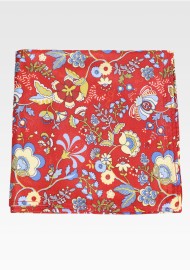 Vintage Floral Print Hanky In Red and Gold