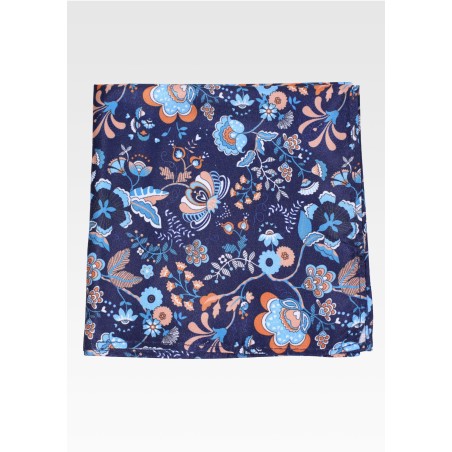 Navy Pocket Square with Vintage Floral Print