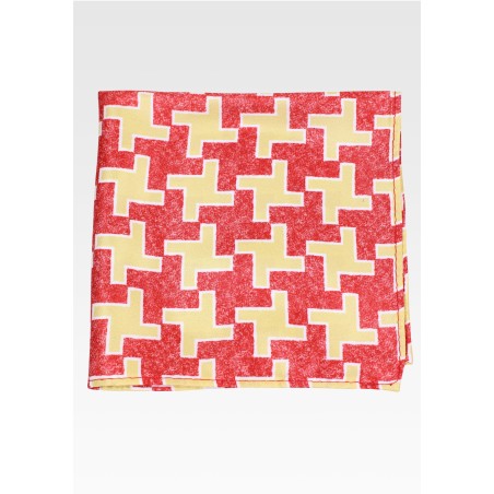 Bold Houndstooth Check Hanky in Red and Yellow
