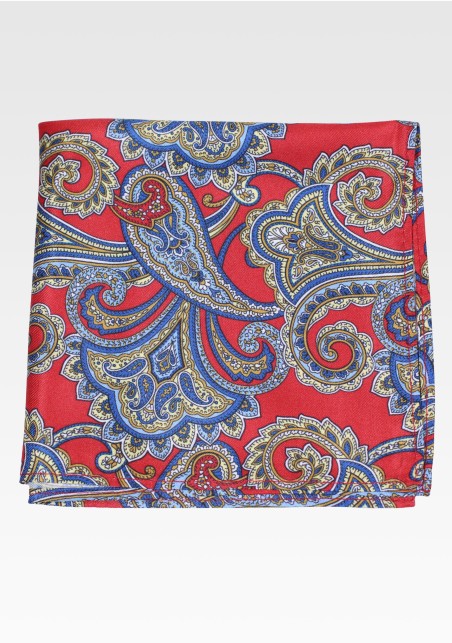 Crimson and Gold Paisley Print Hanky