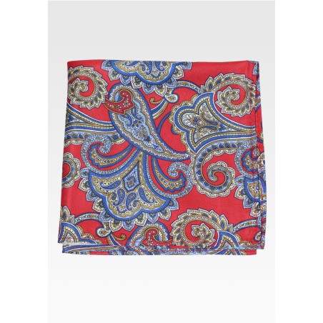 Crimson and Gold Paisley Print Hanky