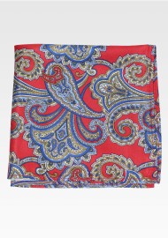 Crimson and Gold Paisley Print Hanky
