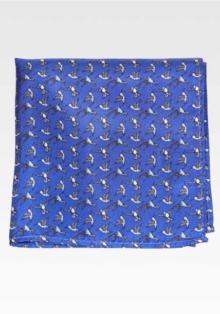 Printed Silk Pocket Square with Hummingbirds