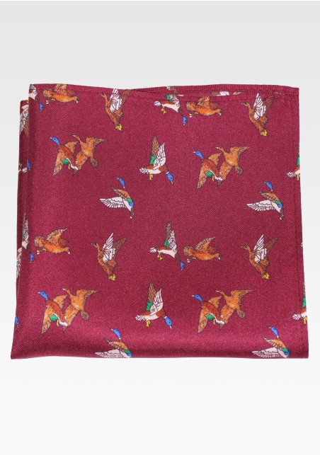 Maroon Duck Print Silk Pocket Square