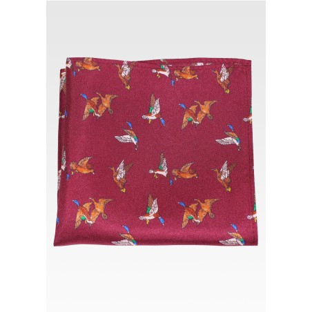 Maroon Duck Print Silk Pocket Square