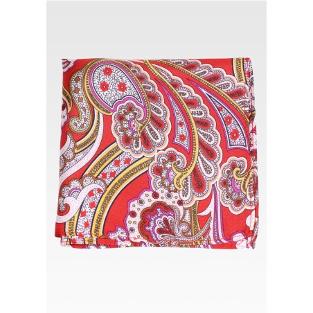 Bright Red Designer Paisley in Pure Silk