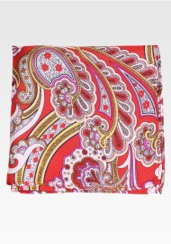 Bright Red Designer Paisley in Pure Silk