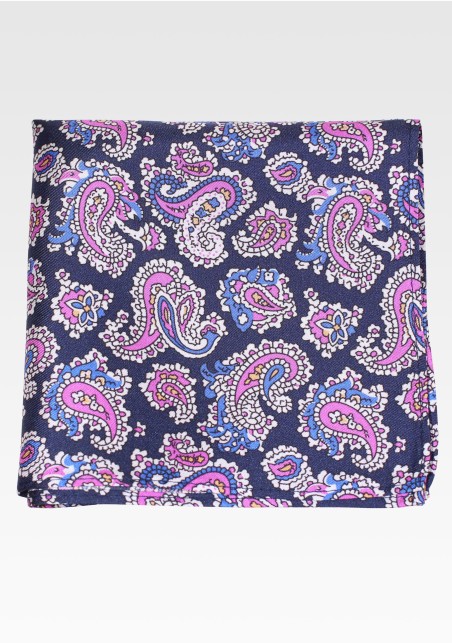 Navy and Pink Paisley Print Pocket Square