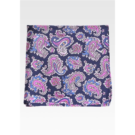 Navy and Pink Paisley Print Pocket Square