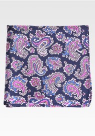 Navy and Pink Paisley Print Pocket Square