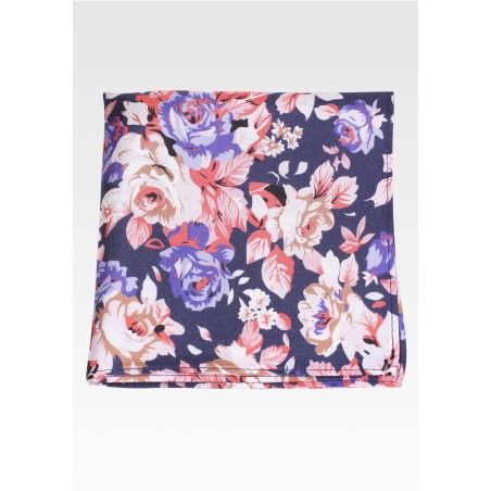 Floral Print Silk Hanky in Pink, Purple, Navy