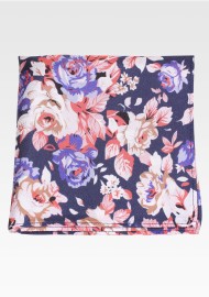Floral Print Silk Hanky in Pink, Purple, Navy