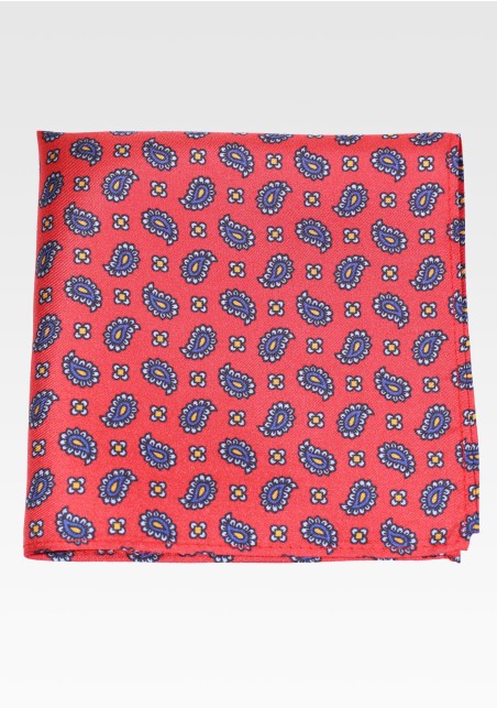 Cherry Red Silk Paisley Pocket Square