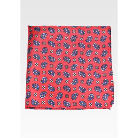 Cherry Red Silk Paisley Pocket Square