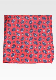 Cherry Red Silk Paisley Pocket Square