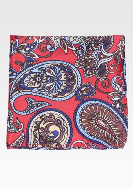 Vintage Paisley Print Hanky in Red and Gold