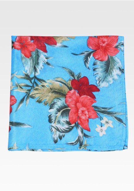 Aqua Blue Tropical Floral Pocket Square
