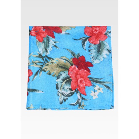 Aqua Blue Tropical Floral Pocket Square
