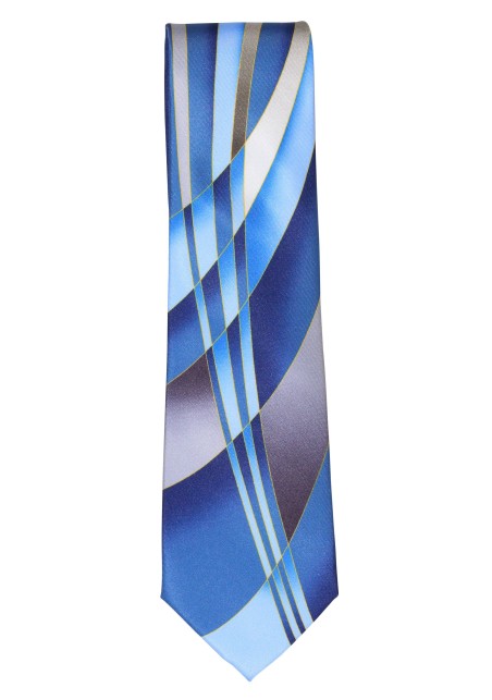 Vintage 70s Print Tie in Blue and Gray Bottom Tip Design
