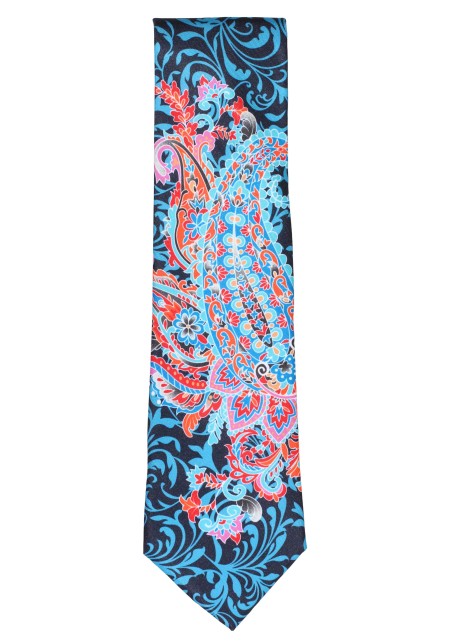 Statement Paisley Tie in Aqua, Red, and Black Bottom Design