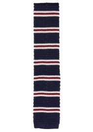 Striped Knit Silk Tie in Navy, Cream, Burgundy Bottom Tip