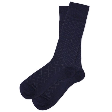 Dark Navy Window Pane Check Socks