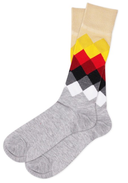 Diamond Check Dress Socks in Gray, Orange, Yellow