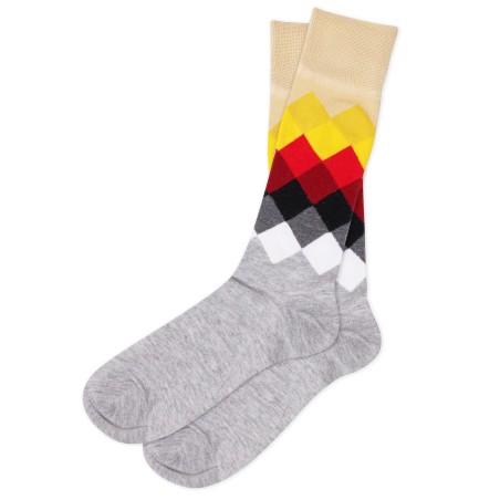Diamond Check Dress Socks in Gray, Orange, Yellow