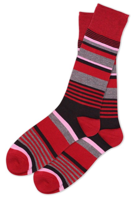 Gray and Burgundy Striped Dress Socks