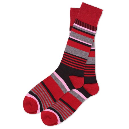 Gray and Burgundy Striped Dress Socks
