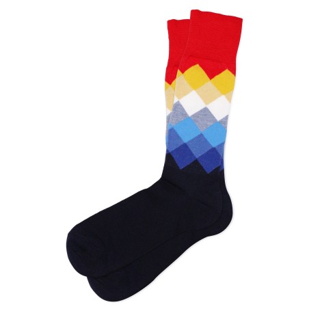 Diamond Check Dress Socks in Blue, Orange, Gold, and Red