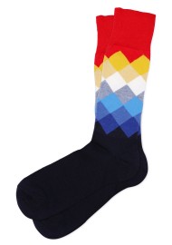 Diamond Check Dress Socks in Blue, Orange, Gold, and Red