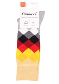 Diamond Check Dress Socks in Gray, Orange, Yellow Packaging