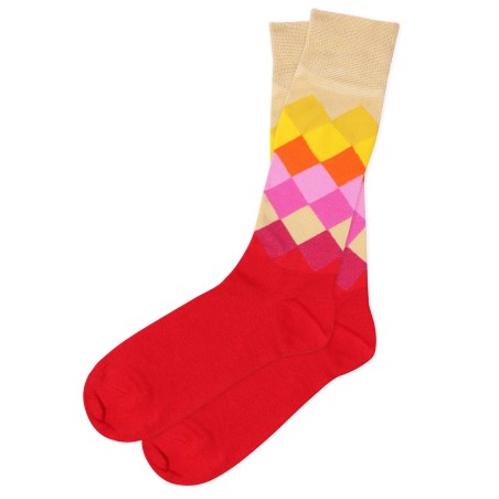 Diamond Check Dress Socks in Reds, Orange, Yellow