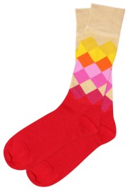 Diamond Check Dress Socks in Reds, Orange, Yellow