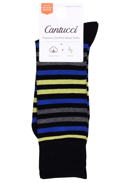 Black, Yellow, Gray Striped Dress Socks Packaging