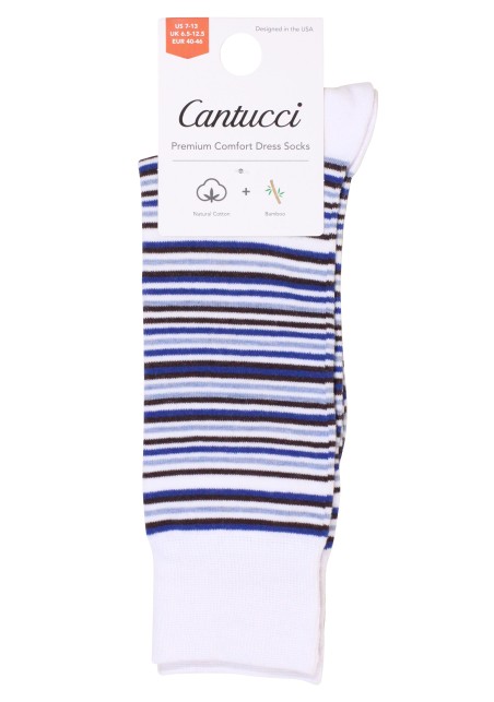 Colorful Micro Stripe Dress Socks, Blue, Brown and White Packaging