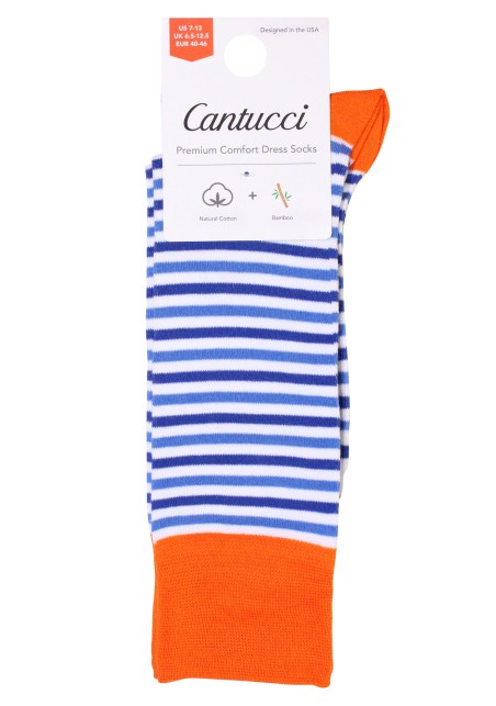 Summer Stripe Dress Socks in Blue, White, Orange Packaging