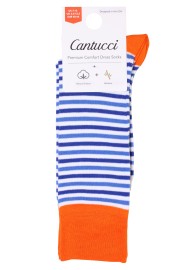 Summer Stripe Dress Socks in Blue, White, Orange Packaging