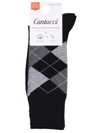 Argyle Check Dress Socks in Black and Gray Packaging