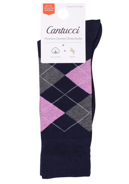 Argyle Check Dress Socks in Pink and Navy Packaging