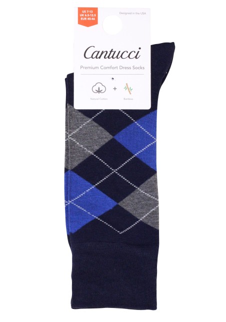 Argyle Check Dress Socks in Blue and Gray Packaging
