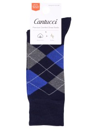 Argyle Check Dress Socks in Blue and Gray Packaging